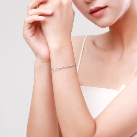 S925 Sterling Silver Double Layer Bead Bracelet For Women Minimalist Adjustable Round Ball Chain Bracelet Fashion Jewelry