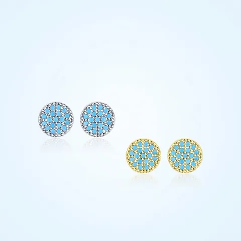 925 Sterling Silver Round Turquoise Stud Earrings Micro Pave Minimalist Elegant Jewelry Gift For Women Silver Gold Plated
