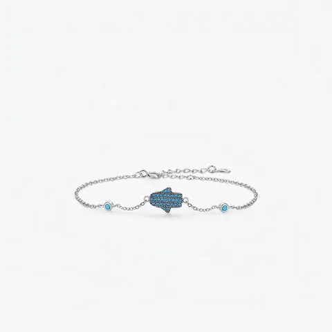 Bracciale Con Ciondolo Mano di Hamsa Argento Sterling S925 Turchese Intarsiato Catena Regolabile Gioielli Boho Etnici Regalo Donna