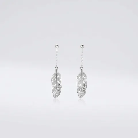 925 Sterlingsilber Feder Ohrhänger Lange Kette Tropfen Ohrringe Für Damen Elegant Minimalistisch Boho Mode Schmuck Geschenk