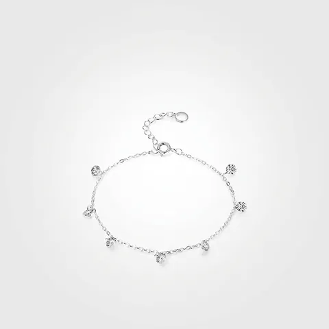 Bracciale in Argento Sterling 925 con Zirconia per Donna Minimalista Catena Sottile Regolabile Ciondolo Rotondo Geometrico Gioielli