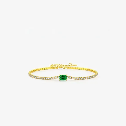 Lussuoso Bracciale in Argento Sterling 925 con Zirconia Verde per Donna Placcato Oro Stile Smeraldo Pietra Rettangolare Bracciale Tennis Gioielli