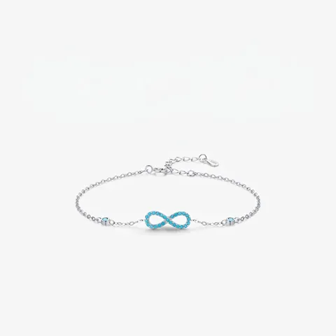 925 Sterling Silver Infinity Symbol Bracelet With Turquoise Geometric Inlaid Minimalist Adjustable Hand Jewelry For Women