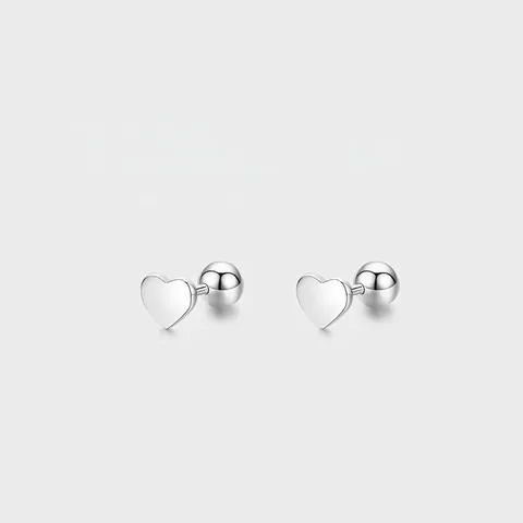 Orecchini a Bottone a Cuore in Argento Sterling S925 per Donna Minimalisti Piccoli Lucidi con Chiusura a Vite Gioielli Regalo di San Valentino