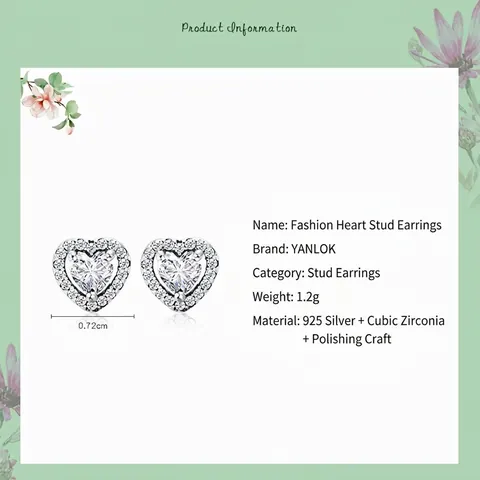 Orecchini a Bottone a Cuore in Argento Sterling 925 per Donna Lussuosi Orecchini Amore con Halo di Zirconia Gioielli di Moda Scintillanti