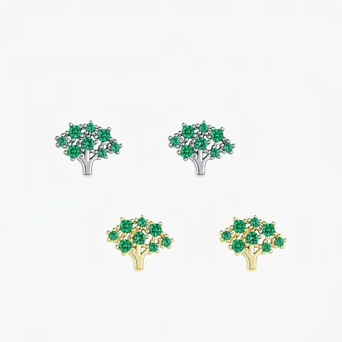925 Sterlingsilber Baum Ohrstecker Mit Grünen Strasssteinen Zierlicher Lebensbaum Schmuck Für Damen Kleine Ohrstecker