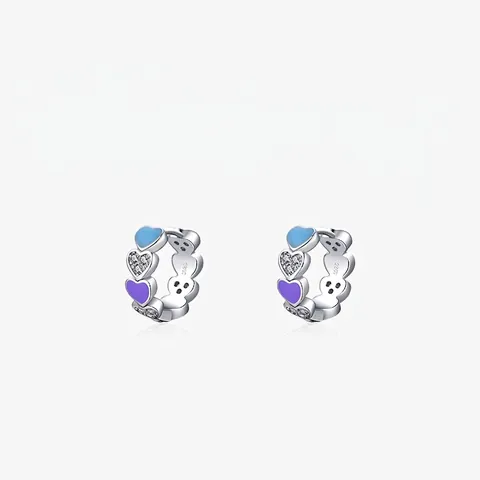 Boucles d'Oreilles Créoles Coeur Coloré en Argent Sterling 925 Doux Arc-en-Ciel Émail Glaçage Strass Huggie pour Femmes Bijoux