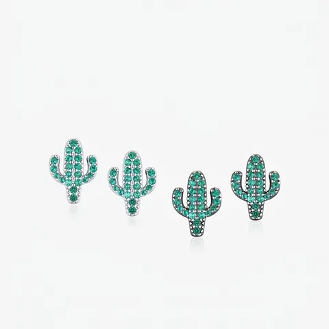 925 Sterlingsilber Kaktus Ohrstecker Für Damen Grün Strass Minimalistisch Mikropavé Kreativer Pflanzen Ohrring Schmuck Geschenk