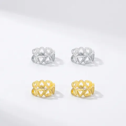 925 Plata de Ley Hueco Corazón Ear Cuff Minimalista Pendientes Sin Perforación Para Mujer Oro Plata Joyería Regalo