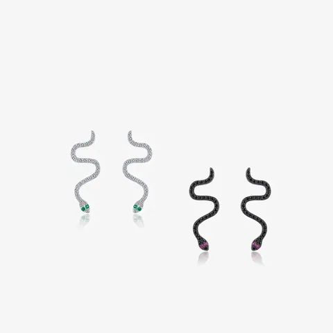 Orecchini a Bottone a Forma di Serpente Flessibile in Argento Sterling 925 per Donna Squisito Intarsio in Zirconia Gioielli di Moda
