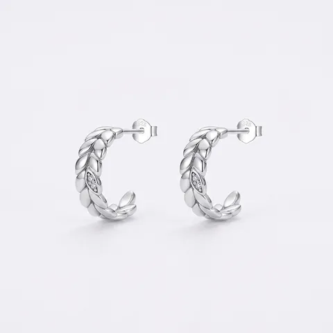 Vintage 925 Sterling Silver Leaf Stud Earrings For Women Shiny Rhinestone Inlaid Wheat Ear Shape Dainty Jewelry Gift