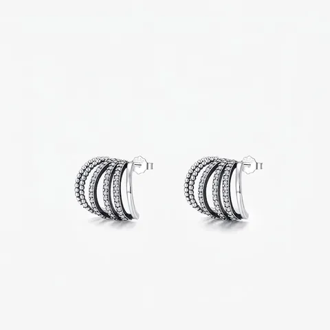 925 Sterling Silver Multi Layer C Shaped Stud Earrings With Rhinestone Pave Inlaid Fashion Jewelry For Women Daily Gift