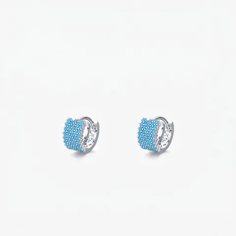 925 Sterling Silver Turquoise Huggie Hoop Earrings For Women Micro Pave Round Blue Gemstone Elegant Fashion Jewelry Ear Buckles