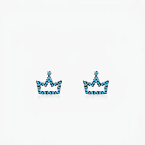 Orecchini a Bottone a Corona in Argento Sterling S925 Con Turchese per Donna Delicati Orecchini a Corona Intarsiati in Pietra
