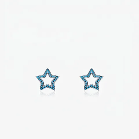 Orecchini a Bottone a Stella in Argento Sterling S925 Turchese Semplici Squisiti Piccoli Pentagramma Cavo Gioielli Donna