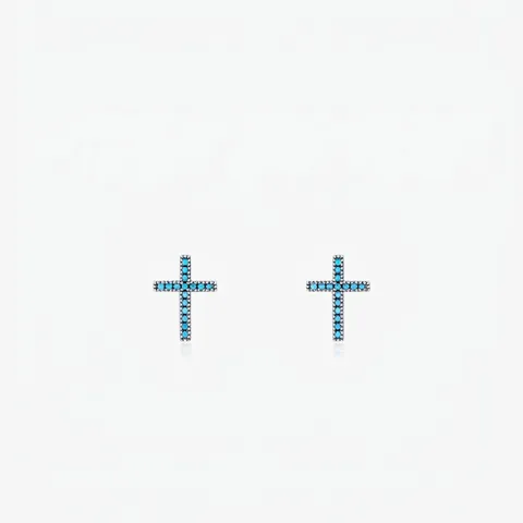 Pendientes de Botón de Cruz de Plata de Ley 925 Vintage Incrustados con Turquesa Joyería Religiosa para Mujer Diseño de Nicho