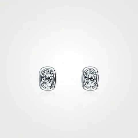 Semplici Orecchini a Bottone in Argento Sterling 925 con Zirconia a Taglio Ovale per Donna Minimalisti Lucidi Gioielli Intarsiati
