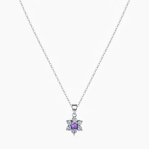 Collana con Pendente a Fiore in Argento Sterling 925 Zirconia Viola per Donna Elegante Semplice Stile Ins Gioielli in Argento