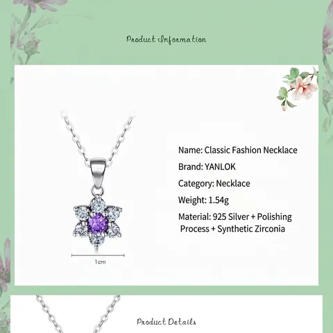 Collana con Pendente a Fiore in Argento Sterling 925 Zirconia Viola per Donna Elegante Semplice Stile Ins Gioielli in Argento