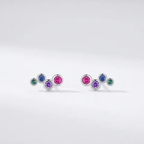 Orecchini a Bottone Arcobaleno in Argento Sterling 925 per Donna Stile Coreano Strass Multicolore Linea Curva Gioielli Regalo