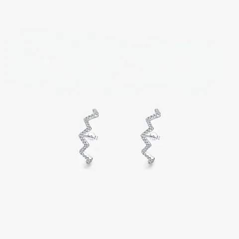 S925 Sterling Silber Wellen Ohrstecker Für Damen Minimalistische Z-Form Mikro Eingelegt Zirkonia Geometrischer Modeschmuck Silber Ohrringe