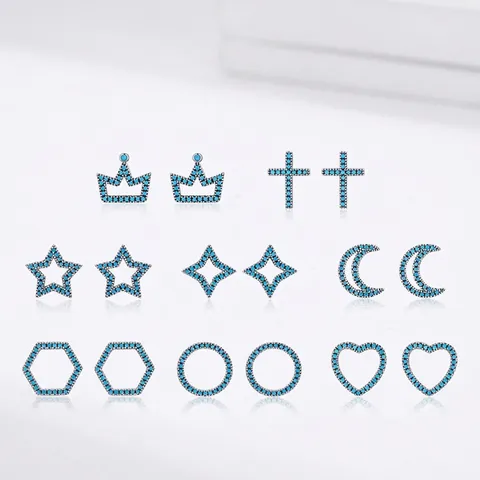 S925 Sterlingsilber Türkis Ohrstecker Damen Stern Mond Herz Kreuz Geometrisch Minimalistisch Boho Chic Schmuck Geschenk