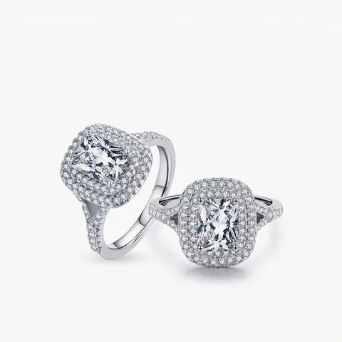Anello Halo in Argento Sterling 925 Taglio Radiant Lussuoso Anello di Fidanzamento in Strass per Donna Gioielli di Moda Regalo