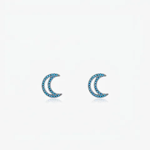 Boucles d'Oreilles Puces Croissant de Lune en Argent Sterling S925 Turquoise pour Femme Rétro Simple Bohème Bijoux Mode