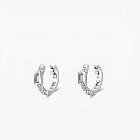 925 Sterling Silver Huggie Hoop Earrings Minimalist Geometric Inlaid Rhinestone Dainty Ear Buckles Fashion Jewelry Women