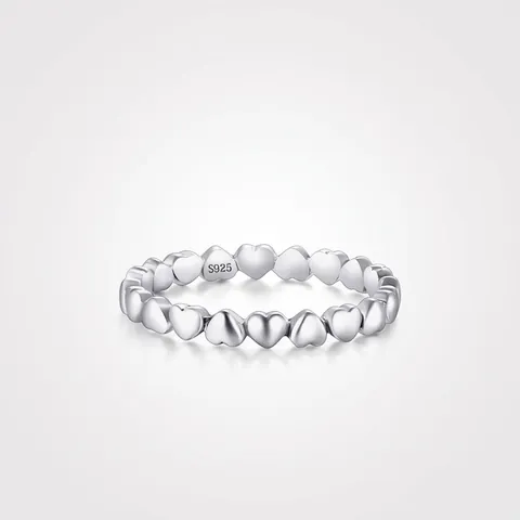 S925 Argento Sterling Anello a Cuore Minimalista Lucido Continuo Cuore Fascia Impilabile Anello per Donna Gioielli Regalo