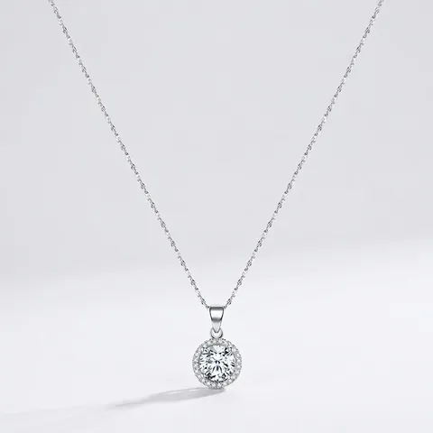 925 Sterlingsilber Brillante Zirkonia Halskette Elegante Halo Runde Anhänger Schlüsselbein Box Kette Halskette Für Damen