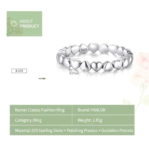 S925 Argento Sterling Anello a Cuore Minimalista Lucido Continuo Cuore Fascia Impilabile Anello per Donna Gioielli Regalo