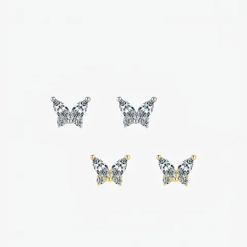 Pendientes de Botón de Mariposa de Plata de Ley 925 Con Circonia Talla Marquisa Chapados en Oro Plata Joyas para Mujer