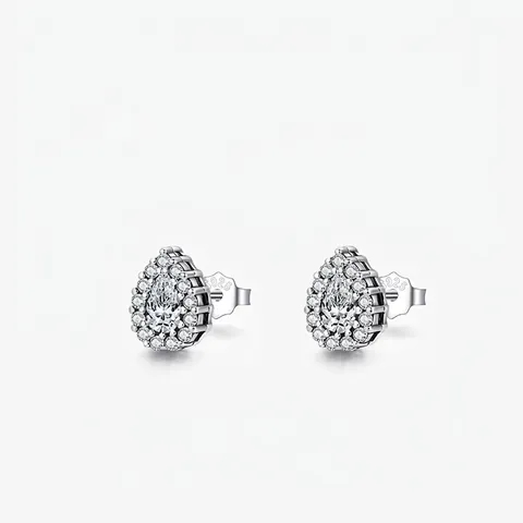 925 Sterlingsilber Wassertropfen Ohrstecker Für Damen Klare Strass Halo Ohrringe Elegante Mode Schmuck Geschenk