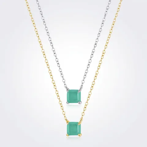 Collar de Plata de Ley 925 con Colgante Cuadrado de Strass Verde para Mujer Joyería Geométrica Minimalista Talla Esmeralda Regalo