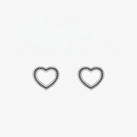 Orecchini a Bottone a Cuore Cavo in Argento Sterling 925 per Donna Bordo Milgrain Nero Vintage Intarsio di Zirconia Gioielli