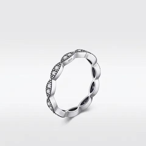 Vintage 925 Sterling Silver Wavy Band Ring For Women Micro Paved Zirconia Stackable Finger Ring Minimalist Jewelry Accessories