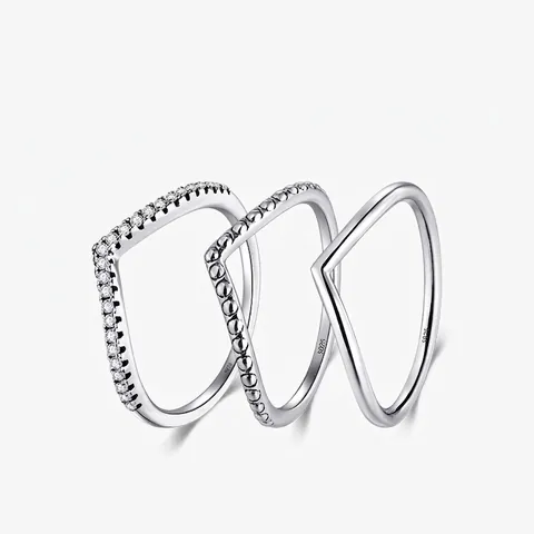 925 Sterlingsilber V-Form Ring Für Damen Minimalistische Perlen Strass Stapelbar Geometrisch Band Mode Schmuck Fingerring