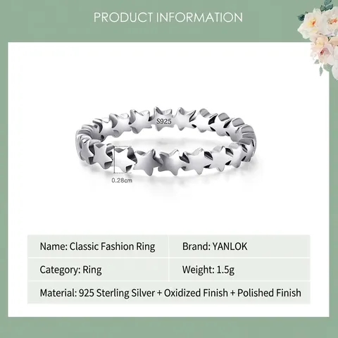 Anello Stella in Argento Sterling S925 per Donna Minimalista Pentagramma Continuo Impilabile Anello da Dito Gioielli Moda Dolce