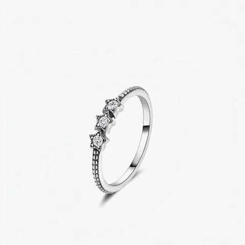 Anello a Tre Stelle in Argento Sterling 925 per Donna Zirconia Minimalista Fascia Perlata Gioielli di Moda Anello da Dito Impilabile
