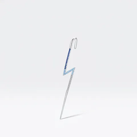 Boucles d'Oreilles Ear Cuff en Argent Sterling 925 Forme Éclair pour Femmes Dégradé Bleu Strass Incrusté Bijoux de Mode Moderne