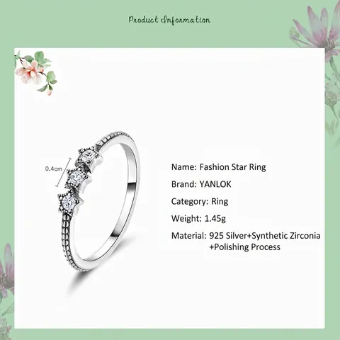 Anello a Tre Stelle in Argento Sterling 925 per Donna Zirconia Minimalista Fascia Perlata Gioielli di Moda Anello da Dito Impilabile