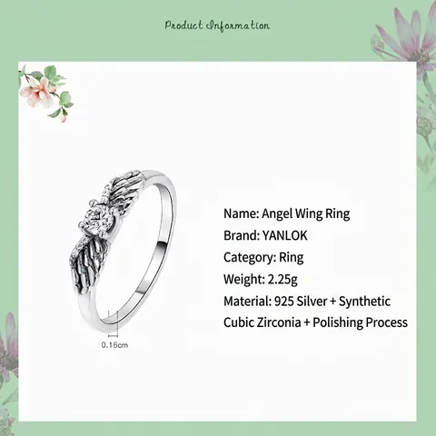 925 Sterlingsilber Engel Flügel Offener Ring Vintage Zirkonia Eingelegter Verstellbarer Fingerring Schmuck Geschenk Damen
