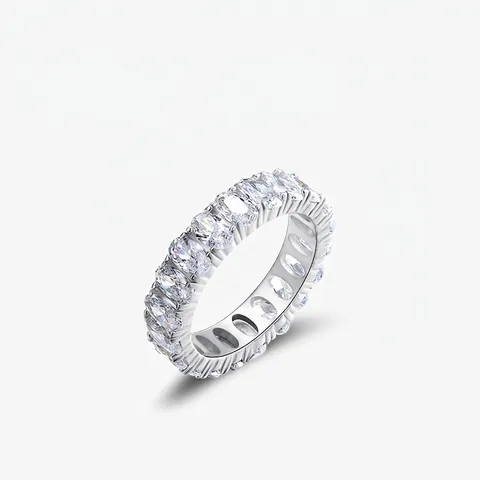 925 Sterling Silver Oval Cut Zirconia Eternity Ring Sparkling Elegant Full Circle Band Ring For Women Fashion Jewelry