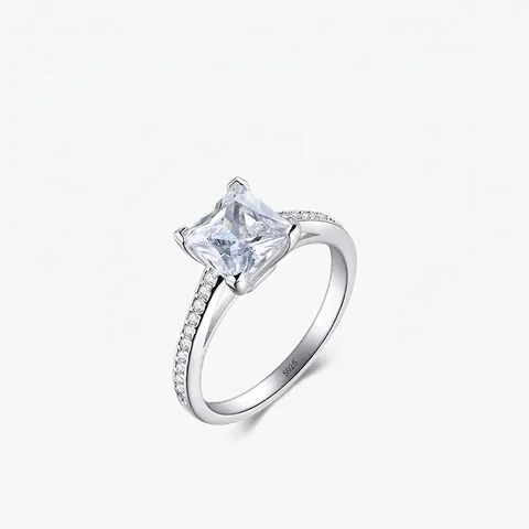 925 Sterling Silver Square Princess Cut Zirconia Ring Minimalist Stacking Band For Women Wedding Engagement Party Jewelry