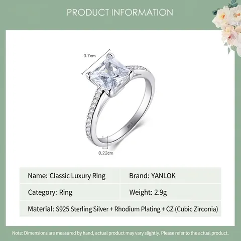 925 Sterling Silver Square Princess Cut Zirconia Ring Minimalist Stacking Band For Women Wedding Engagement Party Jewelry