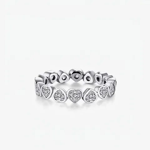 925 Sterling Silver Heart Zirconia Eternity Ring For Women Romantic Stackable Finger Ring Wedding Party Fashion Jewelry Gift
