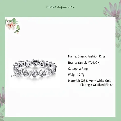 925 Sterling Silver Heart Zirconia Eternity Ring For Women Romantic Stackable Finger Ring Wedding Party Fashion Jewelry Gift