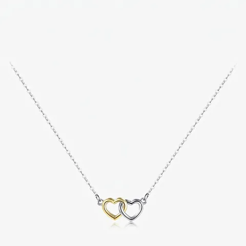 Collier Pendentif Cœur Entrelacé en Argent Sterling 925 Bicolore Or Argent Plaqué Minimaliste Chaîne de Clavicule Bijoux Femme