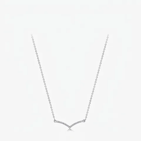 Collar con Colgante en Forma de V de Plata de Ley 925 para Mujer Micro Pavé de Circonia Minimalista Cadena de Clavícula